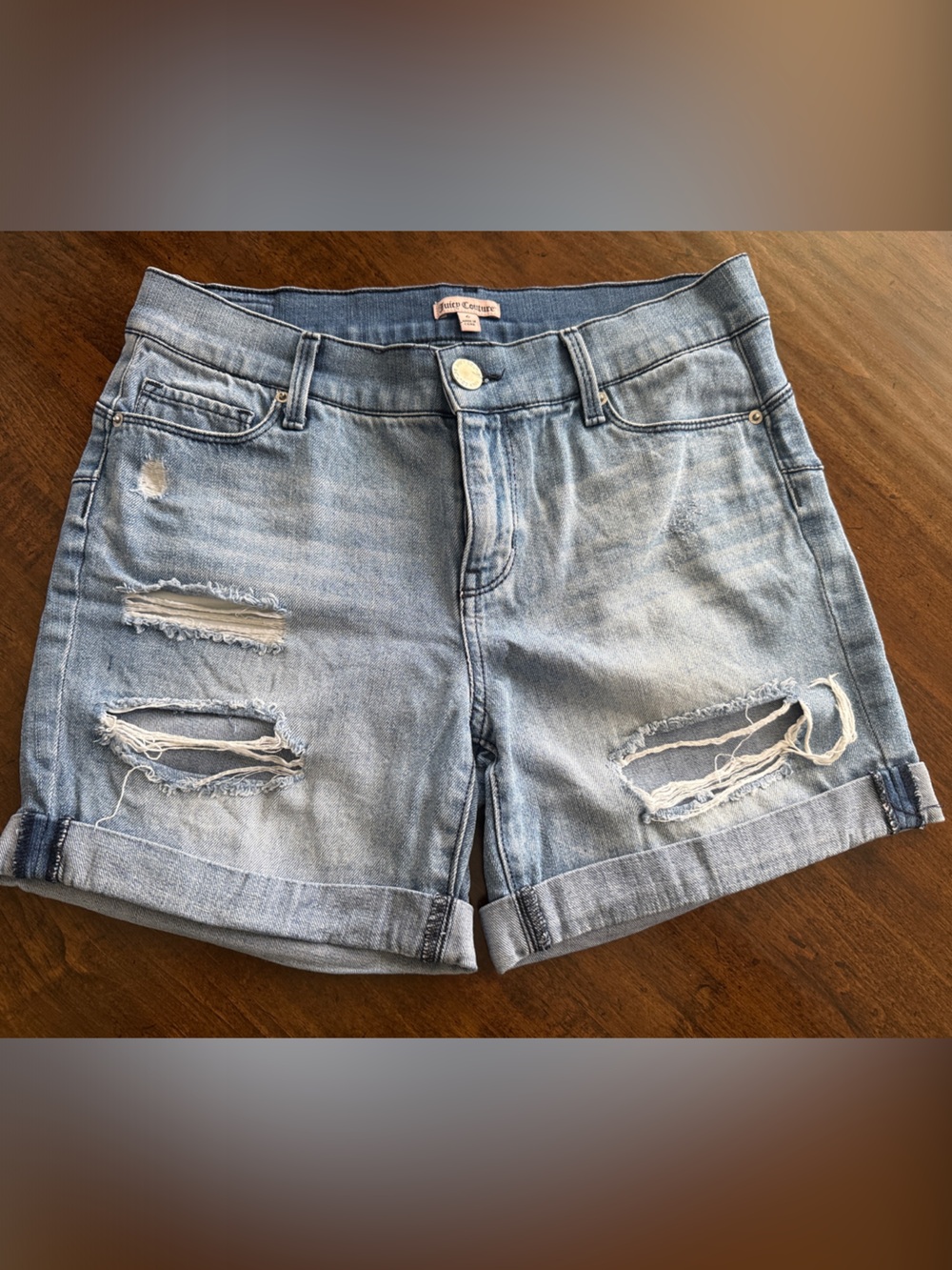 Juicy Couture Light Blue Distressed Denim Jean Shorts